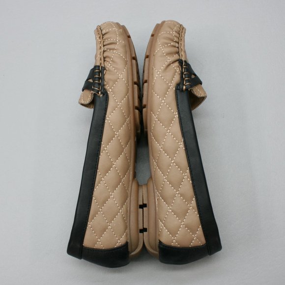 Ball-Band Ladies 10 Unique Taupe Black Slip-on Flats Moc-toe Moccasin Loafers - Picture 10 of 10